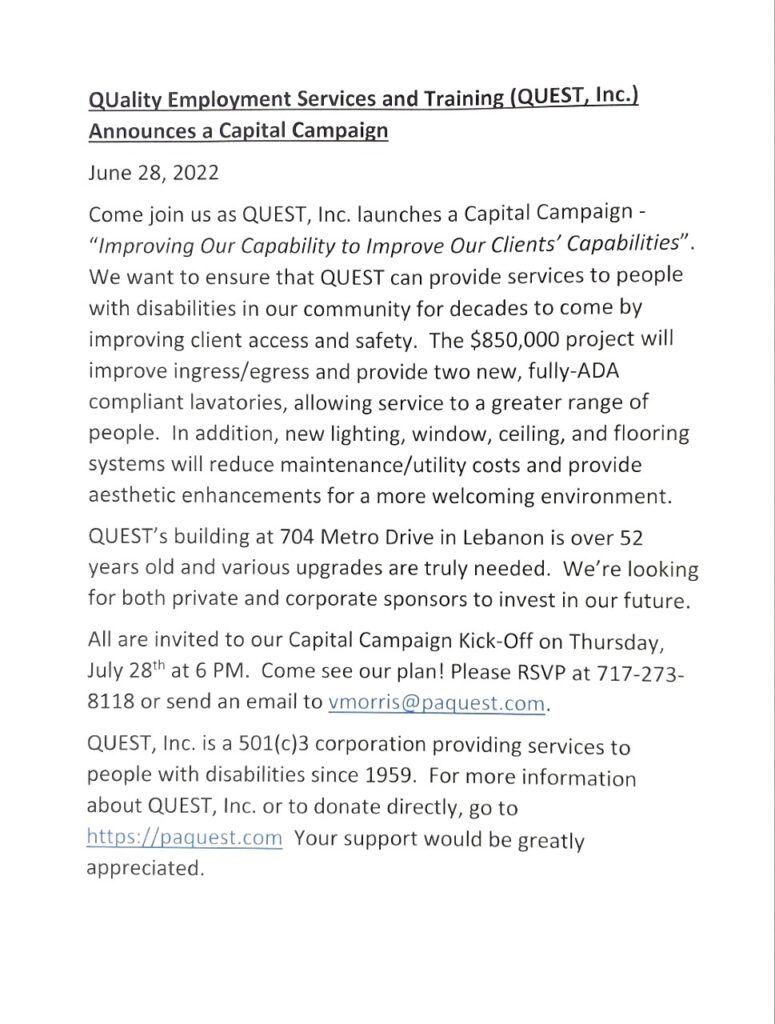 Capital Campaign Press Release